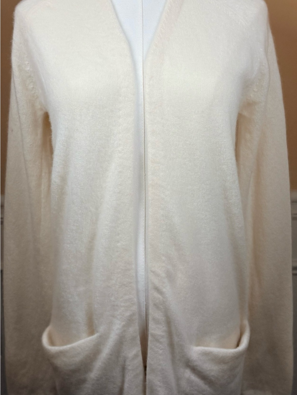 🤍 Theory 100% Cashmere Ivory Longline Open Cardigan Sweater S